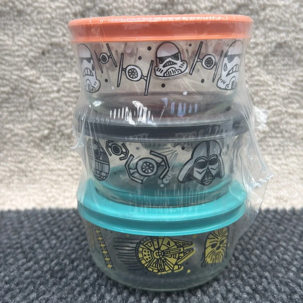 Pyrex Star Wars Glass Food Storage Set 3pc 1 Cup Bowls Lids Stormtrooper Vader